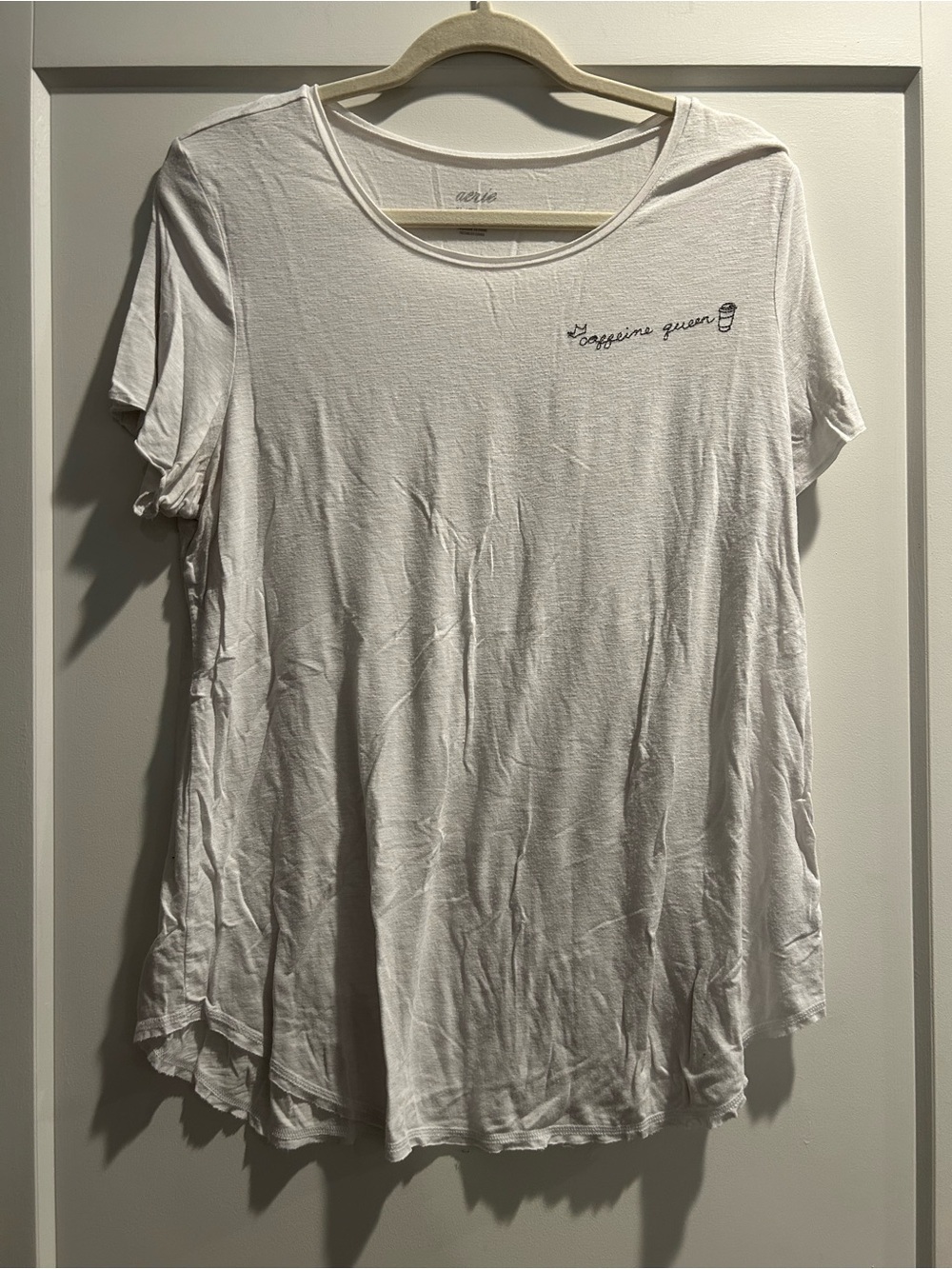 aerie White Scoop Neck Tee with Small Chest Graphic